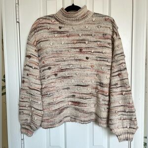 LOFT bubble sleeve Pom Pom popover sweater